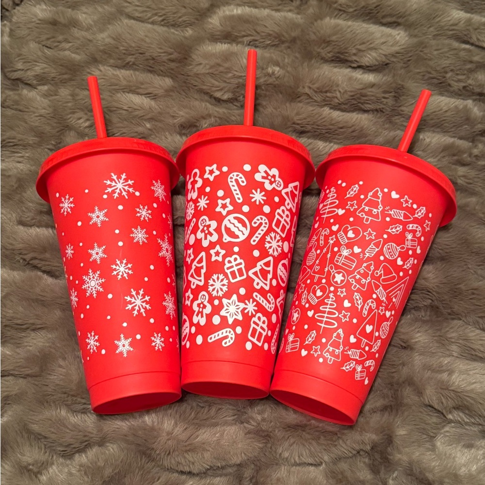 Set of 3 Red Holiday Tumblers